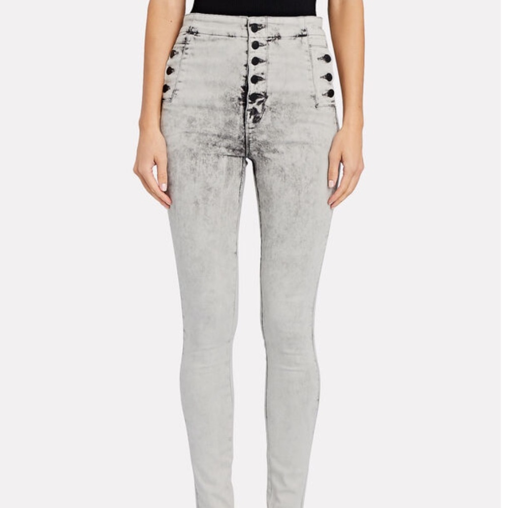 High-Waist Light Gray Acid-Wash Skinny Jeans